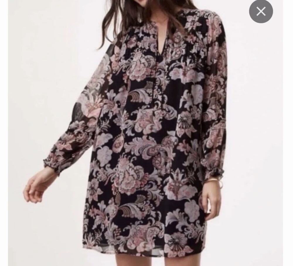 NEW LOFT Dress Whimsigoth Romantic Black Floral Sheath Shift Sunday Lined Event
